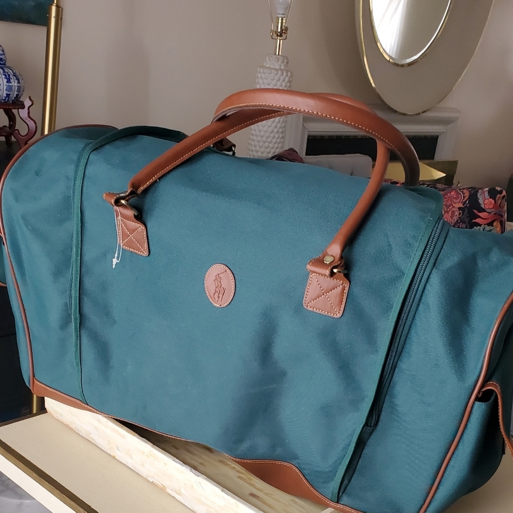 Polo Ralph Lauren Green Duffel Bag with Brown Vegan Leather Trim - Picture 4 of 13